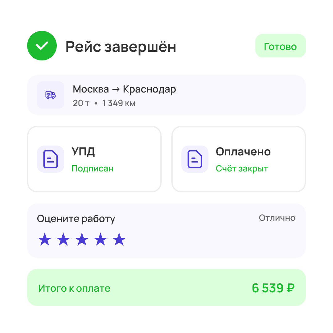 Завершение рейса и расчёты
